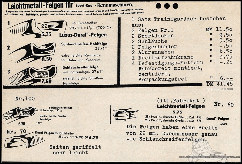Vintage Rennrad Katalog - Felgen Holz Leichmetall 2